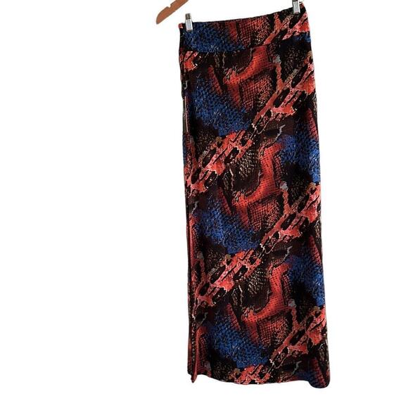 Vertigo Paris Womens Bias Cut Reptile Print Vibrant Maxi Skirt With Slit Size XS - Picture 4 of 6